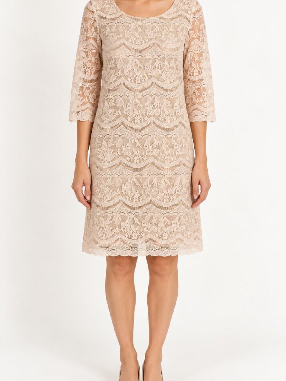 Rachel Kate Ivory Floral Lace Shift Dress with Nude Lining